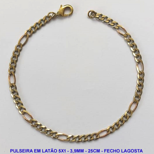 PULSEIRA MASCULINA NO BRUTO PRONTO PARA O BANHO - PULSEIRA 5X1 (M5118) - TAMANHO: 25CM - LARGURA 3,9MM - FECHO LAGOSTA - PESO 5,8GR - COMPOSIÇÃO: 100% LATÃO - BRU9840