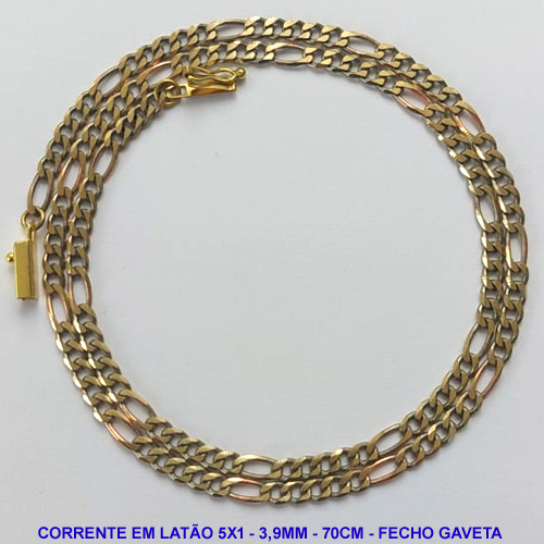 CORRENTE MASCULINA NO BRUTO PRONTO PARA O BANHO - CORRENTE 5X1 (M5118) - TAMANHO 70CM - LARGURA 3,9MM - FECHO GAVETA COM TRAVA - PESO 14,6GR - COMPOSIÇÃO: 100% LATÃO - BRU9843