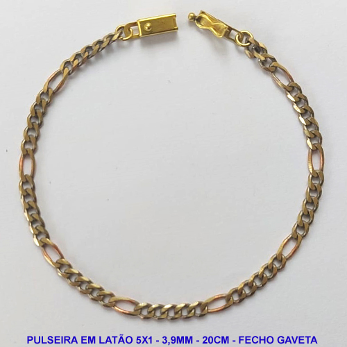 PULSEIRA MASCULINA NO BRUTO PRONTO PARA O BANHO - PULSEIRA 5X1 (M5118) - TAMANHO 20CM - LARGURA 3,9MM - FECHO GAVETA COM TRAVA - PESO 4,7GR - COMPOSIÇÃO: 100% LATÃO - BRU9844