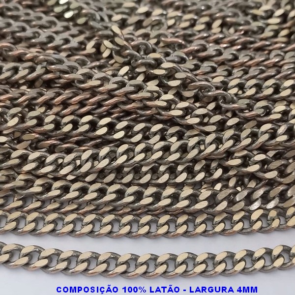 CORRENTE NO BRUTO PRONTO PARA O BANHO - CORRENTE -(M1014) - LARGURA  4MM - PESO POR METRO 25.2GR - COMPOSIÇÃO: 100% LATÃO (VENDIDA POR METRO) - BRU000M1014