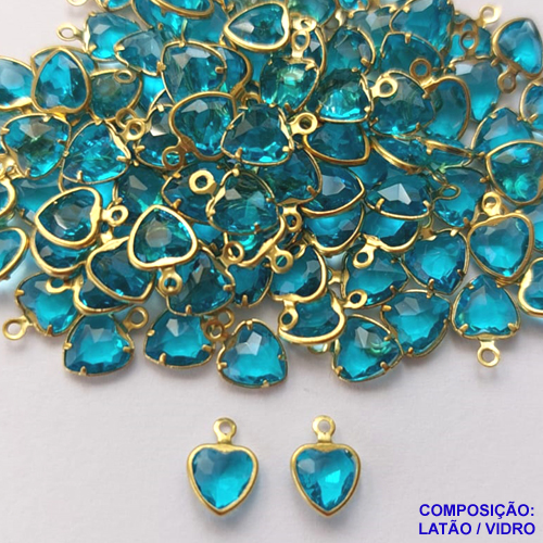 ACESSÓRIO NO BRUTO PRONTO PARA O BANHO - PINGENTE CORAÇÃO EM VIDRO  " 6MM " AZUL - COMPOSIÇÃO LATÃO / VIDRO - PESO 0,1GR - BRU0001617
