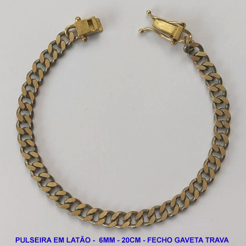 PULSEIRA MASCULINA NO BRUTO PRONTO PARA O BANHO - PULSEIRA EM LATÃO  (M10154) - TAMANHO 20CM - LARGURA 6MM - FECHO GAVETA COM TRAVA DUPLA - PESO 12,8GR - COMPOSIÇÃO: 100% LATÃO - BRU9890