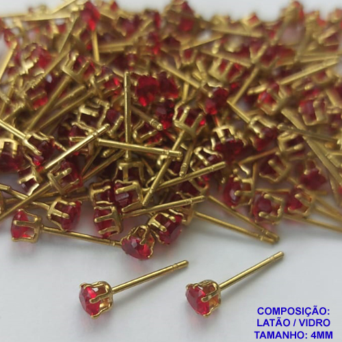 ACESSORIO BRINCO NO BRUTO PRONTO PARA O BANHO(CX82) - BRINCO DE PINO - TAMANHO 4MM VERMELHO - PESO TOTAL DO PAR 0,3GR - BRU0001618