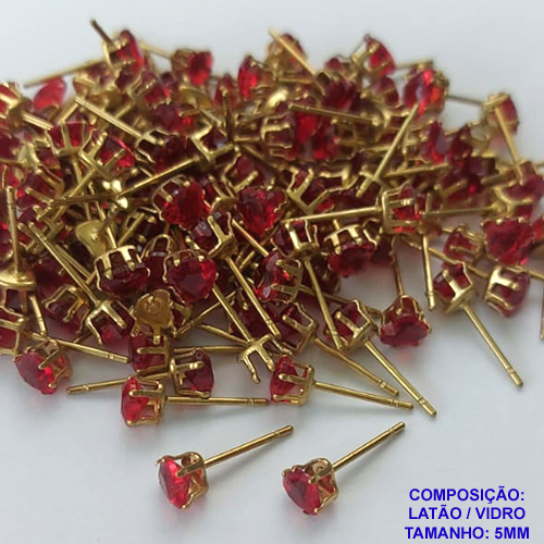 ACESSORIO BRINCO NO BRUTO PRONTO PARA O BANHO(CX82) - BRINCO DE PINO - TAMANHO 5MM VERMELHO - PESO TOTAL DO PAR 0,4GR - BRU0001619