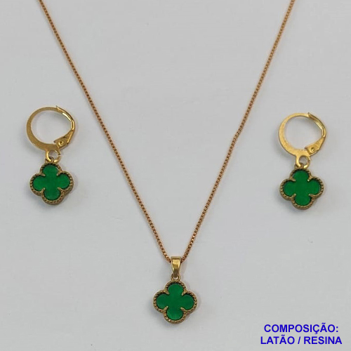 CONJUNTO NO BRUTO PRONTO PARA O BANHO  - CONJUNTO TIPO VAN CLEEF - GARGANTILHA COM CORRENTE VENEZIANA DE 45CM - BRINCO COM PINGENTES 11MM COM ARGOLA DE PRESSÃO - PESO TOTAL: 4,0GR - BRU9895