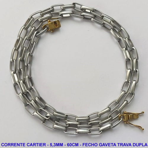 CORRENTE MASCULINA NO BRUTO PRONTO PARA O BANHO - CORRENTE EM ALÚMINIO (M-A14) - TAMANHO 60CM - LARGURA 5,3MM - FECHO GAVETA COM TRAVA DUPLA - PESO 12,8GR - COMPOSIÇÃO: ALUMÍNIO - BRU9897