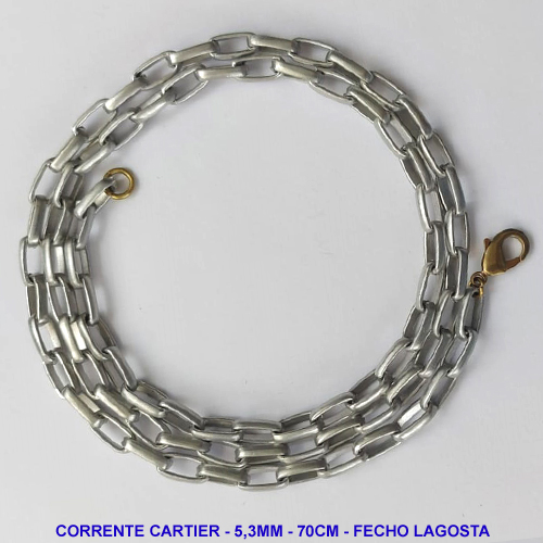 CORRENTE MASCULINA NO BRUTO PRONTO PARA O BANHO - CORRENTE EM ALÚMINIO (M-A14) - TAMANHO 70CM - LARGURA 5,3MM - FECHO LAGOSTA - PESO 13,5GR - COMPOSIÇÃO: ALUMÍNIO - BRU9903