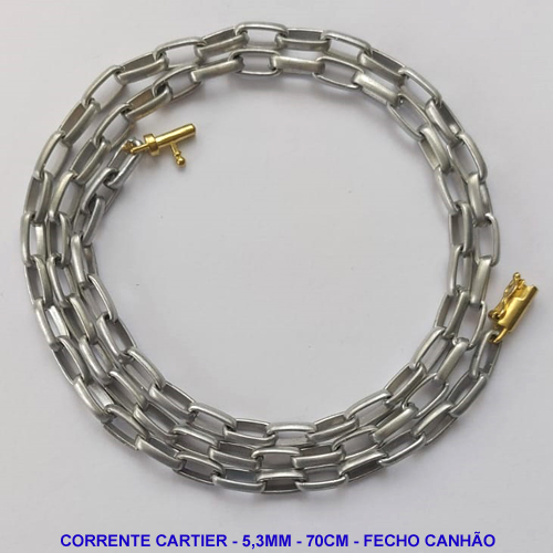CORRENTE MASCULINA NO BRUTO PRONTO PARA O BANHO - CORRENTE EM ALÚMINIO (M-A14) - TAMANHO 70CM - LARGURA 5,3MM - FECHO CANHÃO - PESO 14,1GR - COMPOSIÇÃO: ALUMÍNIO - BRU9904