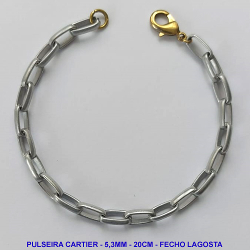 PULSEIRA MASCULINA NO BRUTO PRONTO PARA O BANHO - PULSEIRA EM ALÚMINIO (M-A14) - TAMANHO 20CM - LARGURA 5,3MM - FECHO LAGOSTA - PESO 4,4GR - COMPOSIÇÃO: ALUMÍNIO - BRU9910