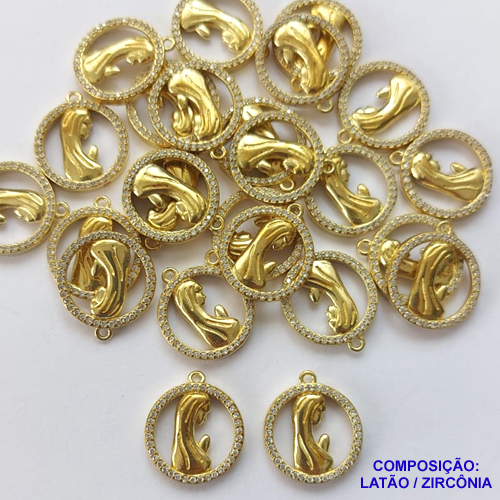 PINGENTE NO BRUTO PRONTO PARA O BANHO(CX44)- PINGENTE MEDALHA REDONDA NOSSA SRA DE FÁTIMA CRAVEJADO COM MICRO ZIRCÔNIA - COMPOSIÇÃO: LATÃO / ZIRCÔNIA - TAMANHO 15MM -  (VENDIDO POR UNIDADE) PESO TOTAL 1,3GR - BRU0001631