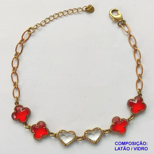 PULSEIRA NO BRUTO PRONTO PARA O BANHO - PULSEIRA COM 6 PINGENTES TIPO VAN CLEEF EM VIDRO 11MM - TAMANHO 18CM COM EXTENSOR E FECHO LAGOSTA - COMPOSIÇÃO: LATÃO / VIDRO - PESO 6,3GR - BRU9917
