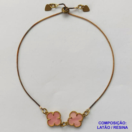 PULSEIRA GRAVATINHA NO BRUTO PRONTO PARA O BANHO - PULSEIRA AJUSTÁVEL TIPO VAN CLEEF COM PINGENTES EM RESINAS ROSA 11MM - PESO 2,1GR - COMPOSIÇÃO: LATÃO / RESINA - BRU9924