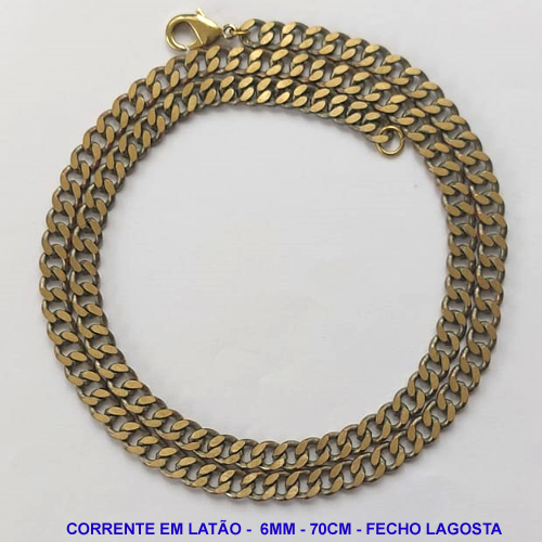 CORRENTE MASCULINA NO BRUTO PRONTO PARA O BANHO - CORRENTE EM LATÃO (M10154) - TAMANHO 70CM - LARGURA 6MM - FECHO LAGOSTA - PESO 39,8GR - COMPOSIÇÃO: 100% LATÃO - BRU9930