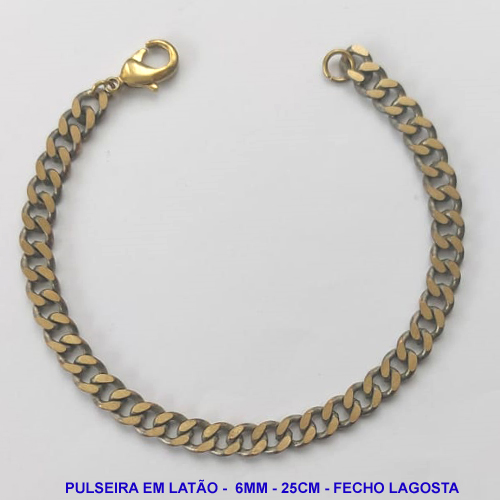 PULSEIRA MASCULINA NO BRUTO PRONTO PARA O BANHO - PULSEIRA EM LATÃO (M10154) - TAMANHO 25CM - LARGURA 6MM - FECHO LAGOSTA - PESO 15,4GR - COMPOSIÇÃO: 100% LATÃO - BRU9932