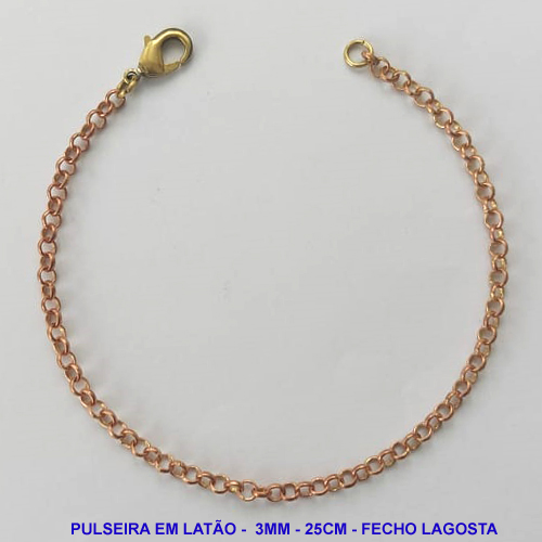 PULSEIRA NO BRUTO PRONTO PARA O BANHO - PULSEIRA EM LATÃO (P155) - TAMANHO 25CM - LARGURA 3MM - FECHO LAGOSTA - PESO 3,5GR - COMPOSIÇÃO: 100% LATÃO - BRU9937