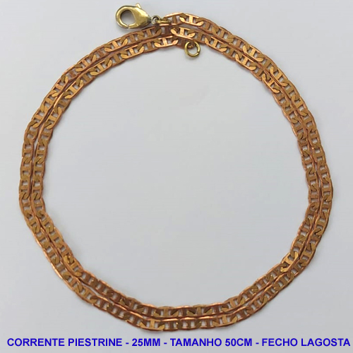 CORRENTE NO BRUTO PRONTO PARA O BANHO - CORRENTE EM LATÃO (PIESTRINE) - TAMANHO 50CM - LARGURA 2,5MM - FECHO LAGOSTA - PESO 6,3GR - COMPOSIÇÃO: 100% LATÃO - BRU9948