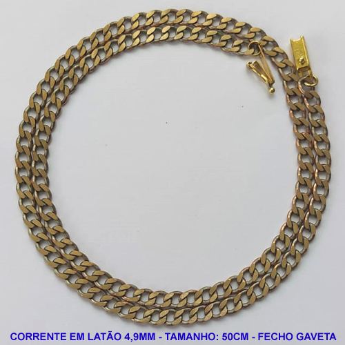 CORRENTE MASCULINA NO BRUTO PRONTO PARA O BANHO - CORRENTE EM LATÃO (M10124) - TAMANHO 50CM - LARGURA 4,9MM - FECHO GAVETA COM TRAVA - PESO 16,4GR - COMPOSIÇÃO: 100% LATÃO - BRU9971