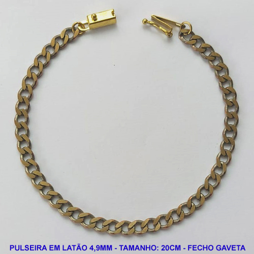 PULSEIRA MASCULINA NO BRUTO PRONTO PARA O BANHO - PULSEIRA EM LATÃO (M10124) - TAMANHO 20CM - LARGURA 4,9MM - FECHO GAVETA COM TRAVA - PESO 6,7GR - COMPOSIÇÃO: 100% LATÃO - BRU9974