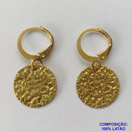 BRINCO BRUTO PRONTO PARA BANHO COM ARGOLINHA DE PRESSÃO(CX08) (TRANQUETA) PINGENTE REDONDO MARTELADO 14MM (V1295) - PESO: 1,9GR - BRU9980