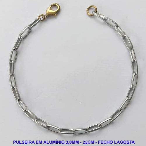 PULSEIRA MASCULINA NO BRUTO PRONTO PARA O BANHO - PULSEIRA EM ALÚMINIO (A11) - TAMANHO 25CM - LARGURA 3,8MM - FECHO LAGOSTA - PESO 2,3GR - COMPOSIÇÃO: ALUMÍNIO - BRU9994