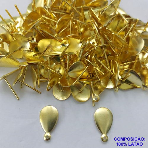 ACESSÓRIO NO BRUTO PRONTO PARA O BANHO - BASE PARA BRINCO COM PINO COMPRIDO GOTA TAMANHO 8x13MM PESO DO PAR 0,4GR - VENDIDA POR PAR - BRU0001690