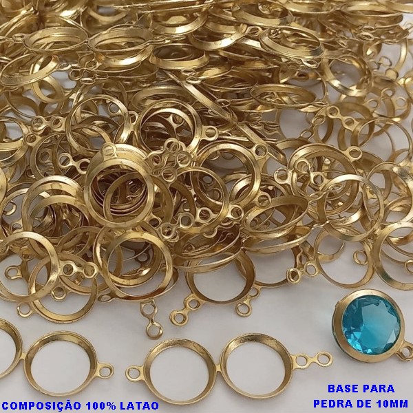 BASE PARA BRINCO NO BRUTO PRONTO PARA O BANHO(CX128)(CHATÃO REDONDO DE 10MM)(E913) COMPOSIÇÃO 100% LATÃO -PESO  0,4GR - BRU0001691