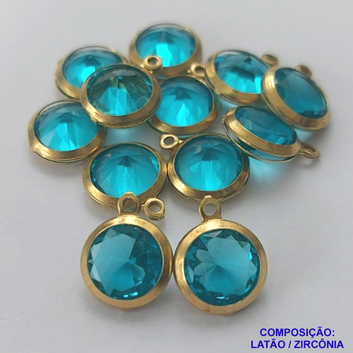 PINGENTE NO BRUTO PRONTO PARA O BANHO - PINGENTE EM ZIRCONIA AZUL CLARO - COMPOSIÇÃO: LATÃO / ZIRCÔNIA - TAMANHO 10MM -  (VENDIDO POR UNIDADE) PESO TOTAL 0,8GR - BRU0001697