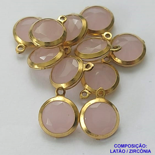 PINGENTE NO BRUTO PRONTO PARA O BANHO - PINGENTE EM ZIRCONIA ROSA LEITOSA - COMPOSIÇÃO: LATÃO / ZIRCÔNIA - TAMANHO 10MM -  (VENDIDO POR UNIDADE) PESO TOTAL 0,8GR - BRU0001698