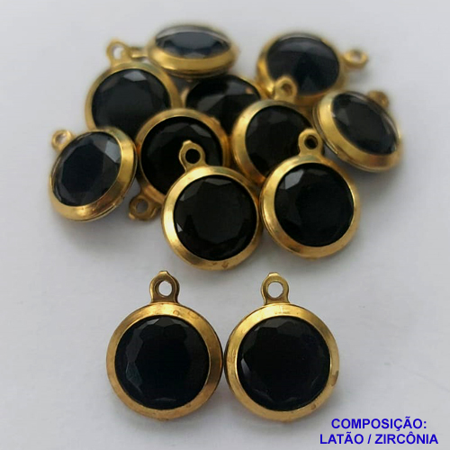PINGENTE NO BRUTO PRONTO PARA O BANHO - PINGENTE EM ZIRCONIA PRETO - COMPOSIÇÃO: LATÃO / ZIRCÔNIA - TAMANHO 10MM -  (VENDIDO POR UNIDADE) PESO TOTAL 0,8GR - BRU0001699
