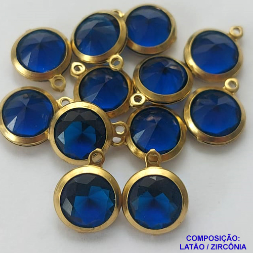 PINGENTE NO BRUTO PRONTO PARA O BANHO - PINGENTE EM ZIRCONIA AZUL ESCURO - COMPOSIÇÃO: LATÃO / ZIRCÔNIA - TAMANHO 10MM -  (VENDIDO POR UNIDADE) PESO TOTAL 0,8GR - BRU0001702