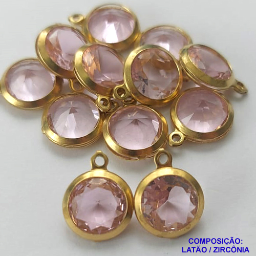 PINGENTE NO BRUTO PRONTO PARA O BANHO - PINGENTE EM ZIRCONIA ROSA - COMPOSIÇÃO: LATÃO / ZIRCÔNIA - TAMANHO 10MM -  (VENDIDO POR UNIDADE) PESO TOTAL 0,8GR - BRU0001703