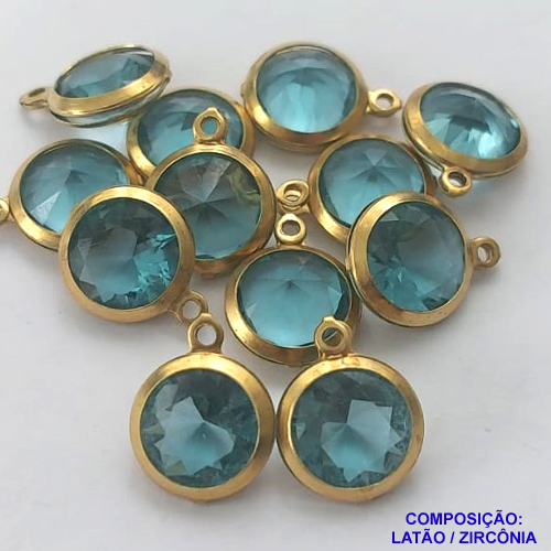 PINGENTE  NO BRUTO PRONTO PARA O BANHO - PINGENTE EM ZIRCONIA AZUL - COMPOSIÇÃO: LATÃO / ZIRCÔNIA - TAMANHO 10MM -  (VENDIDO POR UNIDADE) PESO TOTAL 0,8GR - BRU0001704