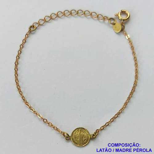 PULSEIRA NO BRUTO PRONTO PARA O BANHO - PULSEIRA INFANTIL IMAGEM SÃO BENTO (E0352P) - TAMANHO 13CM + EXTENSOR  - PESO 0,8GR FECHO REDONDO - BRU10002