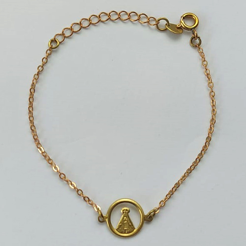 PULSEIRA NO BRUTO PRONTO PARA O BANHO - (E2906) PULSEIRA INFANTIL IMAGEM NOSSA SENHORA APARECIDA - TAMANHO 13CM + EXTENSOR  - PESO 1,1GR FECHO REDONDO - BRU10003