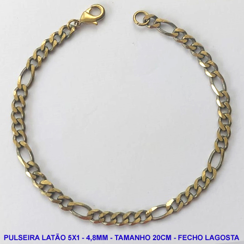 PULSEIRA NO BRUTO PRONTO PARA O BANHO - PULSEIRA EM LATÃO 5X1 (M51128) - TAMANHO 20CM - LARGURA 4,8MM - FECHO LAGOSTA - PESO 6,4GR - COMPOSIÇÃO: 100% LATÃO - BRU10016