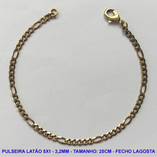 PULSEIRA NO BRUTO PRONTO PARA O BANHO - PULSEIRA EM LATÃO (M5188) - TAMANHO 25CM - LARGURA 3,2MM - FECHO LAGOSTA - PESO 3,4GR - COMPOSIÇÃO: 100% LATÃO - BRU10048