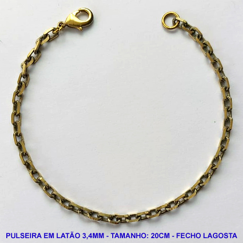 PULSEIRA NO BRUTO PRONTO PARA O BANHO - PULSEIRA EM LATÃO (KD1.00) - TAMANHO 20CM - LARGURA 3,4MM - FECHO LAGOSTA - PESO 4,3GR - COMPOSIÇÃO: 100% LATÃO - BRU10060