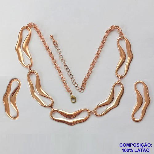 CONJUNTO NO BRUTO PRONTO PARA O BANHO - SHOCKER COM ELEMENTOS VAZADOS - TAMANHO:45CM + EXTENSOR E BRINCOS DE PINO 47CM - PESO: 28,5GR - COMPOSIÇÃO: 100% LATÃO - BRU10083