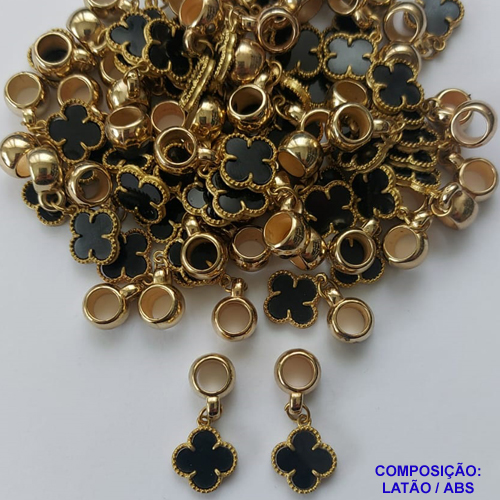 ACESSORIO NO BRUTO PRONTO PARA O BANHO - PINGENTE TIPO VAN CLEEF 10MM PRETO - BERLOQUE PARA PULSEIRA SIMILAR A PANDORA (PEÇA VENDIDA POR UNIDADE) PINGENTE EM LATÃO E PENDENTE EM ABS - PESO 0,6GR - BRU0001738