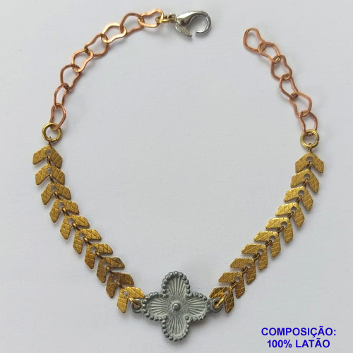 PULSEIRA NO BRUTO PRONTO PARA O BANHO(CX66) - PULSEIRA ESCAMAS COM PINGENTE TIPO VAN CLEEF - TAMANHO: 18CM COM FECHO LAGOSTA - PESO 3,3GR -  BRU10089