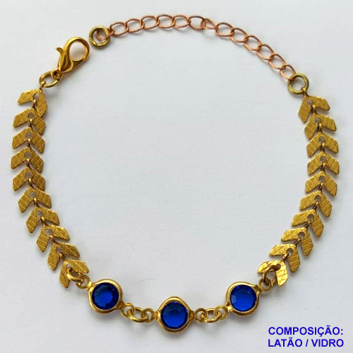 PULSEIRA NO BRUTO PRONTO PARA O BANHO(CX66) - PULSEIRA ESCAMAS COM PEDRAS AZUIS - TAMANHO: 18CM COM FECHO LAGOSTA - PESO 2,5GR -  BRU10094