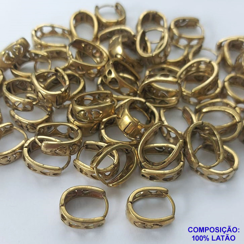 BRINCO NO BRUTO PRONTO BANHO(CX60) - BRINCO COM CORAÇÕES VAZADOS - ARGOLINHA DE PRESSÃO (TRANQUETA) TAMANHO 5X15MM - PESO TOTAL 3,1GR - BRU10131