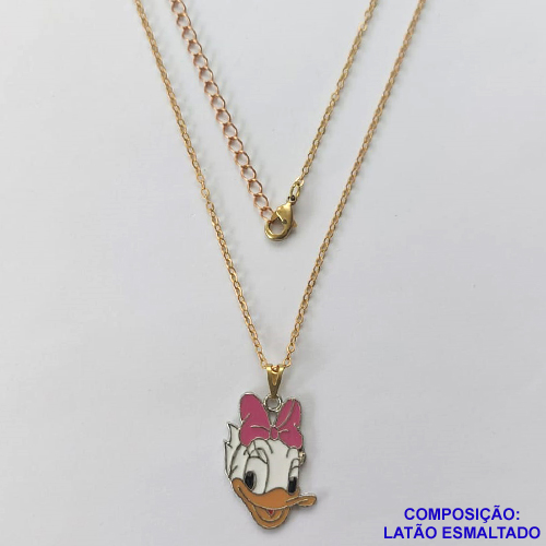 GARGANTILHA NO BRUTO PRONTO PARA O BANHO - CORRENTE CADEADO 45CM + EXTENSOR  - PINGENTE COM PERSONAGEM DESENHO ANIMADO (ESMALTADO) PESO TOTAL: 3,6GR - BRU10135