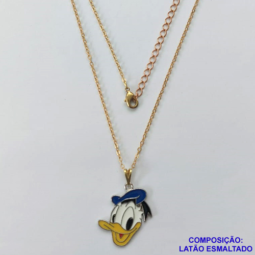 GARGANTILHA NO BRUTO PRONTO PARA O BANHO - CORRENTE CADEADO 45CM + EXTENSOR  - PINGENTE COM PERSONAGEM DESENHO ANIMADO (ESMALTADO) PESO TOTAL: 3,7GR - BRU10136