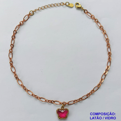 TORNOZELEIRA NO BRUTO PRONTO PARA O BANHO - TORNOZELEIRA TIPO VAN CLEFF 10MM ROSA EM VIDRO - TAMANHO 24CM + EXTENSOR - PESO: 4GR - BRU10143