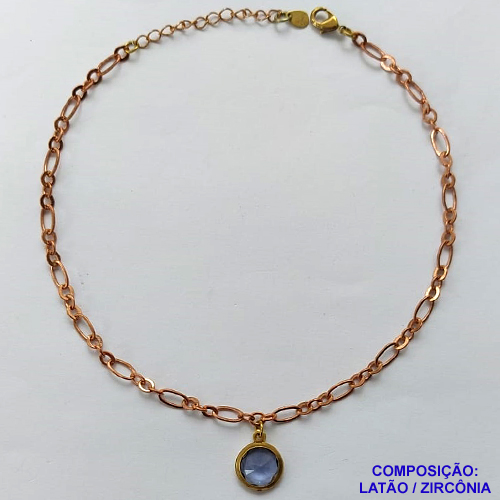 TORNOZELEIRA NO BRUTO PRONTO PARA O BANHO - TORNOZELEIRA COM PINGENTE EM ZIRCÔNIA 10MM LILÁS - TAMANHO 24CM + EXTENSOR - PESO: 3,9GR - BRU10144
