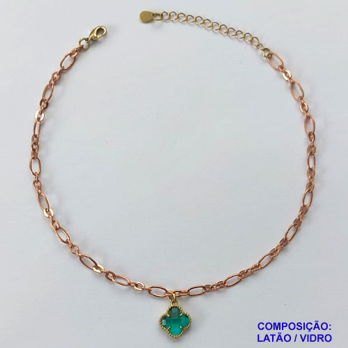 TORNOZELEIRA NO BRUTO PRONTO PARA O BANHO - TORNOZELEIRA TIPO VAN CLEFF 10MM VERDE EM VIDRO - TAMANHO 24CM + EXTENSOR - PESO: 4GR - BRU10157