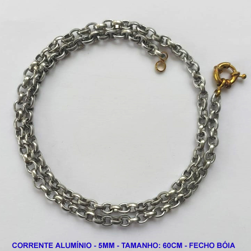 CORRENTE NO BRUTO PRONTO PARA O BANHO - CORRENTE EM ALÚMINIO (A13) - TAMANHO 60CM - LARGURA 5MM - FECHO BÓIA - PESO 10,2GR - COMPOSIÇÃO: ALUMÍNIO - BRU10160