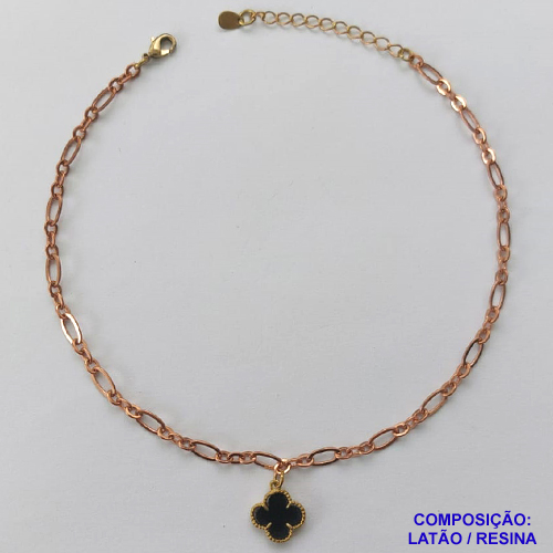 TORNOZELEIRA NO BRUTO PRONTO PARA O BANHO - TORNOZELEIRA TIPO VAN CLEFF 10MM PRETO - TAMANHO 24CM + EXTENSOR - COMPOSIÇÃO: LATÃO / RESINA - PESO: 4GR - BRU10164