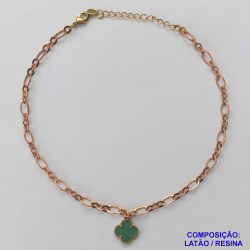 TORNOZELEIRA NO BRUTO PRONTO PARA O BANHO - TORNOZELEIRA TIPO VAN CLEFF 10MM VERDE - TAMANHO 24CM + EXTENSOR - COMPOSIÇÃO: LATÃO / RESINA - PESO: 4GR - BRU10165